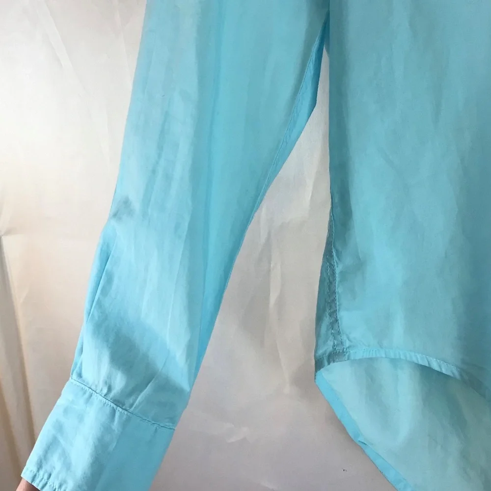 Frank & Eileen Eileen Button Down Shirt XS Aqua Blue Italian Cotton Relaxed Fit - Picture 8 of 10